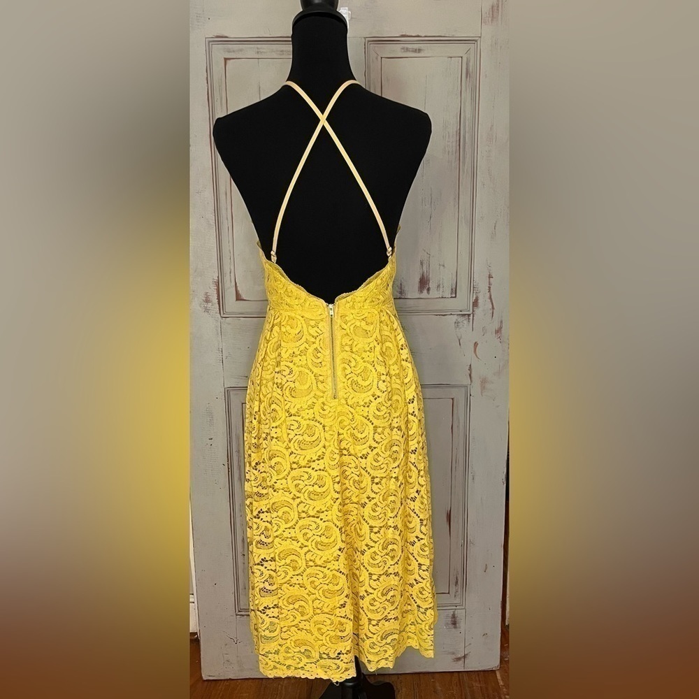 J.O.A. Golden Yellow Lace backless halter midi dress S - Picture 9 of 9